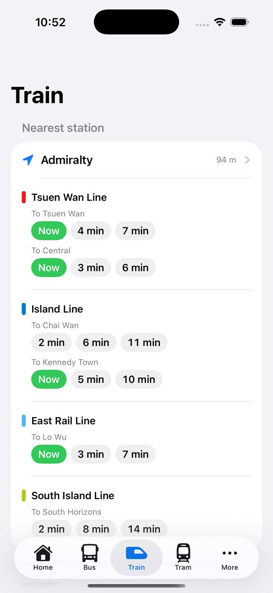 Nearest station with the next trains each direction