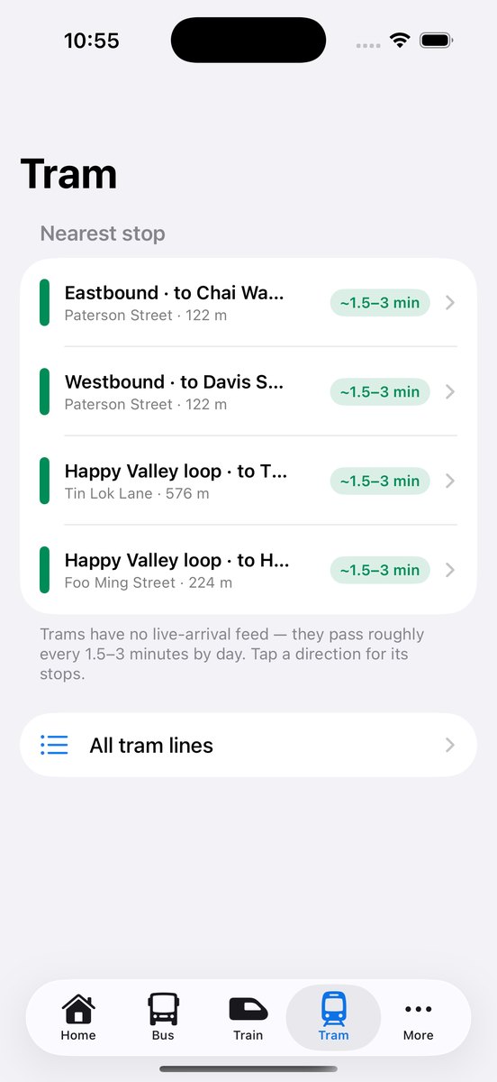 Nearest tram stops by direction